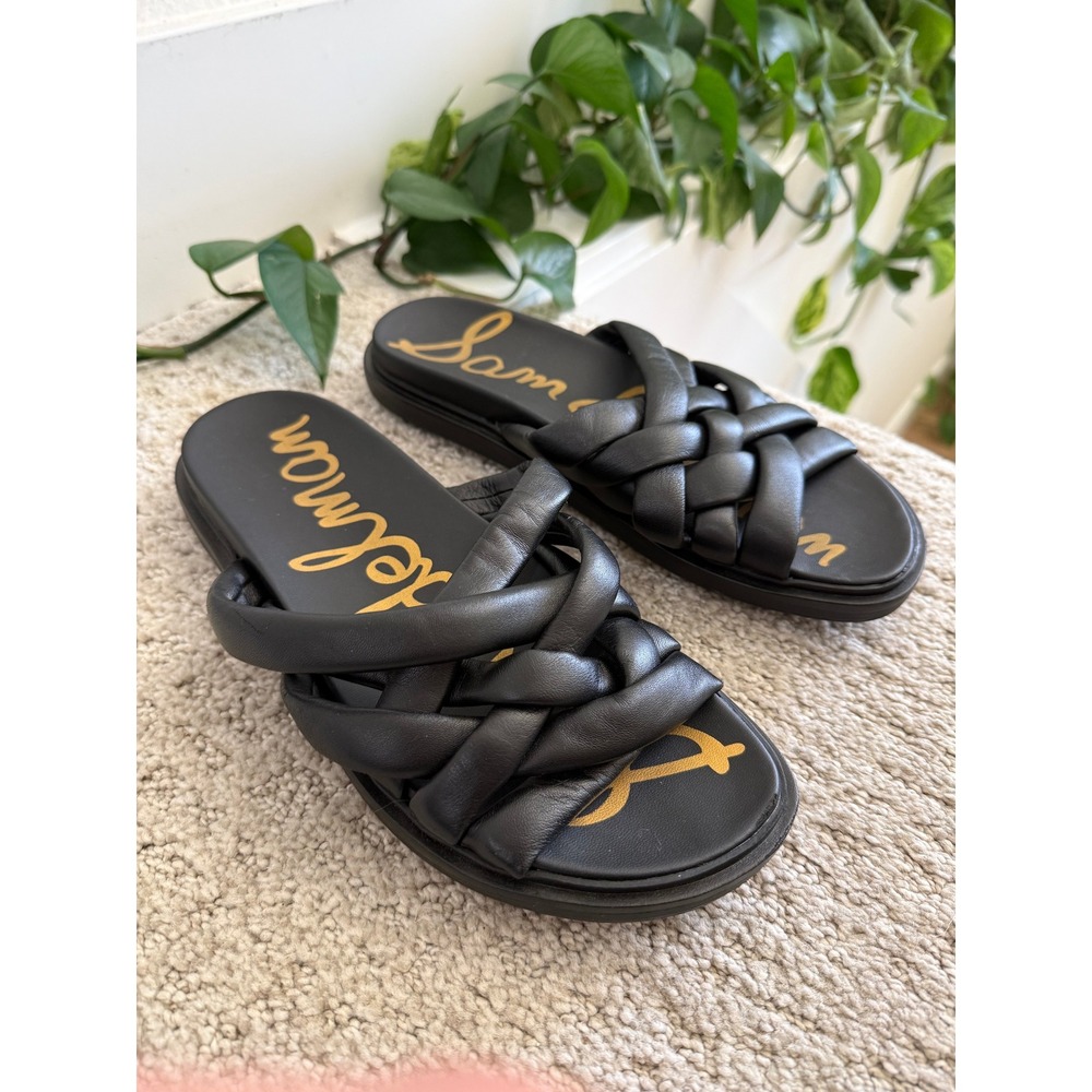 Sam Edelman Vaugn Braided Leather Woven Flatform Slide Sandals Black 8.5